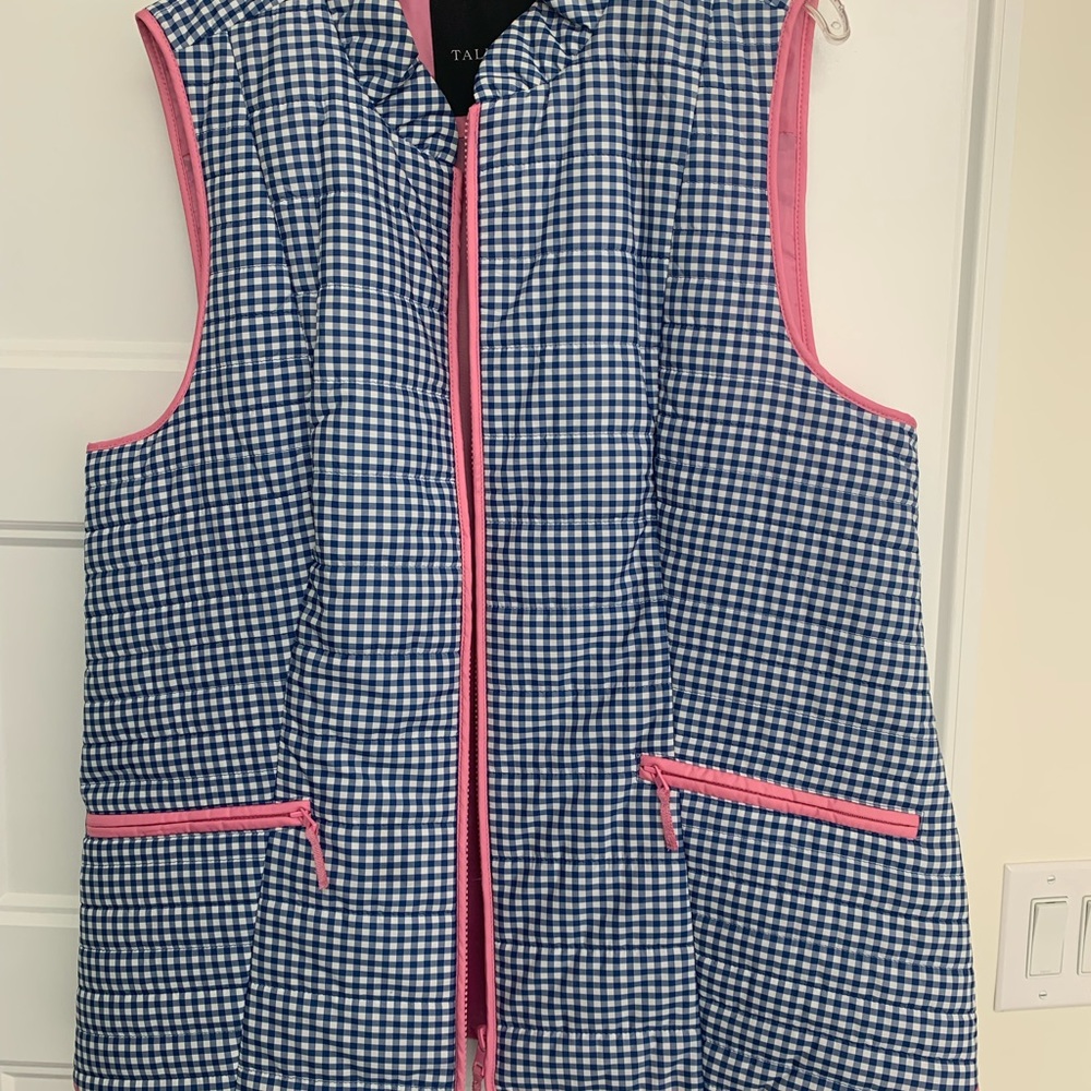 Talbots blue gingham vest size large
